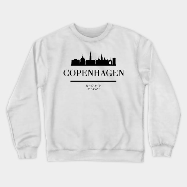 COPENHAGEN DENMARK BLACK SILHOUETTE SKYLINE ART Crewneck Sweatshirt by deificusArt